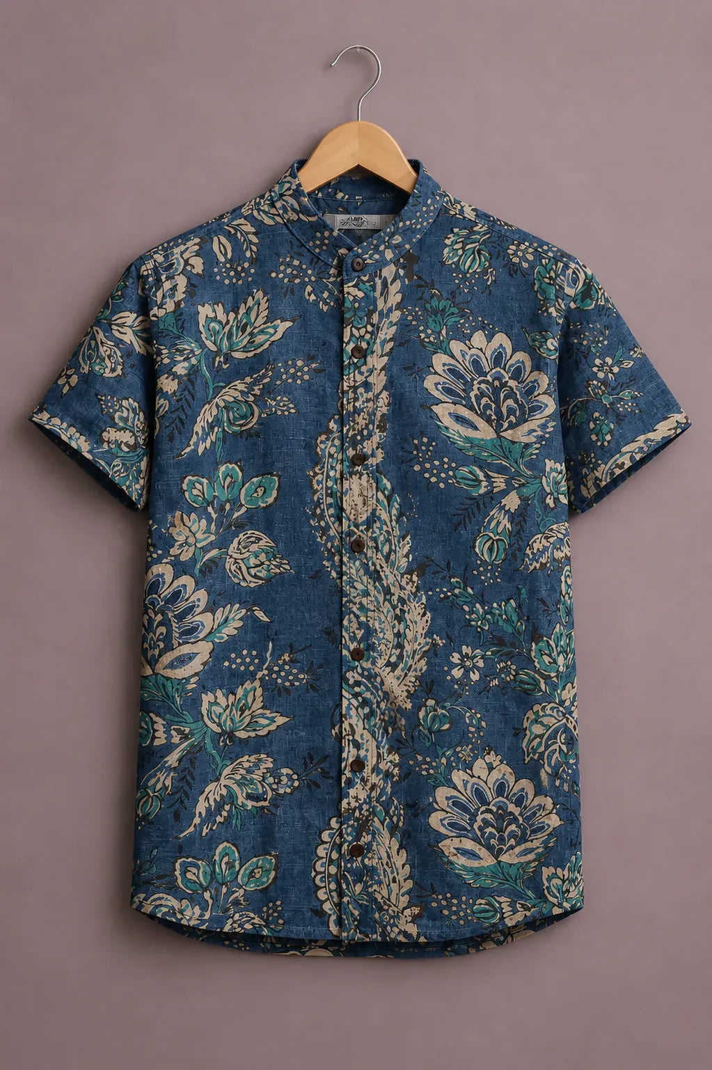 Men's Premium Vintage Floral Print Mandarin Collar Short Sleeve Casual Shirt – Cotton Linen Blend Summer Wear