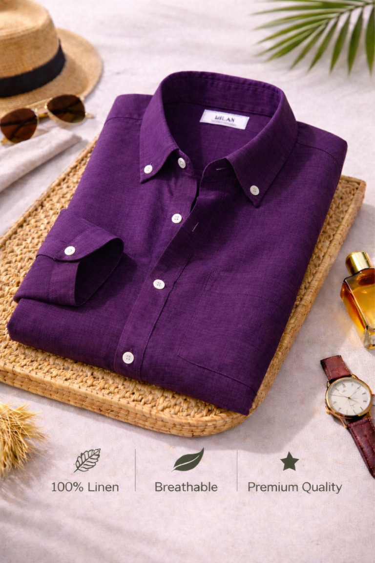 Men's Premium Purple Linen Full Sleeve Casual Shirt – Breathable Button-Down Regular Fit