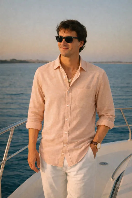 Men's Premium Peach Linen Full Sleeve Casual Shirt – Breathable Button-Down Regular Fit