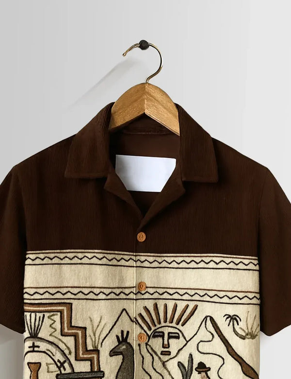 Men's Premium Tribal Print Short Sleeve Mandarin Collar Casual Shirt – Ethnic Summer Cotton Blend